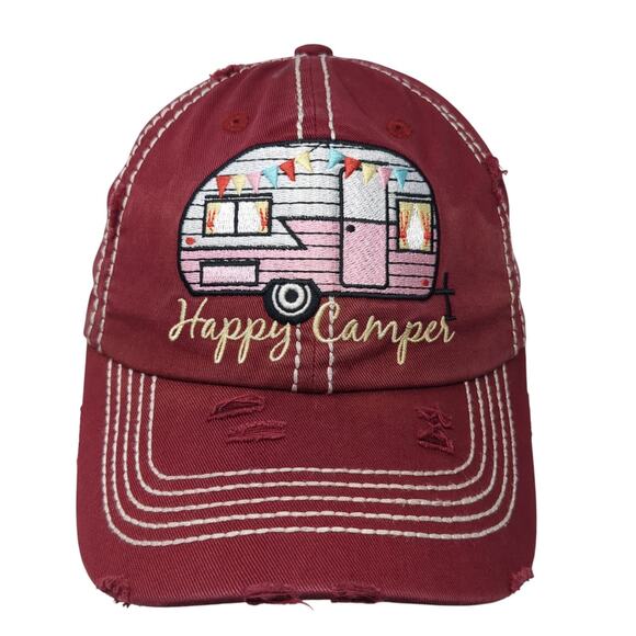 Happy Camper Baseball Cap Red One Size Adjustable Distressed KB ETHOS Vintage - Picture 1 of 9
